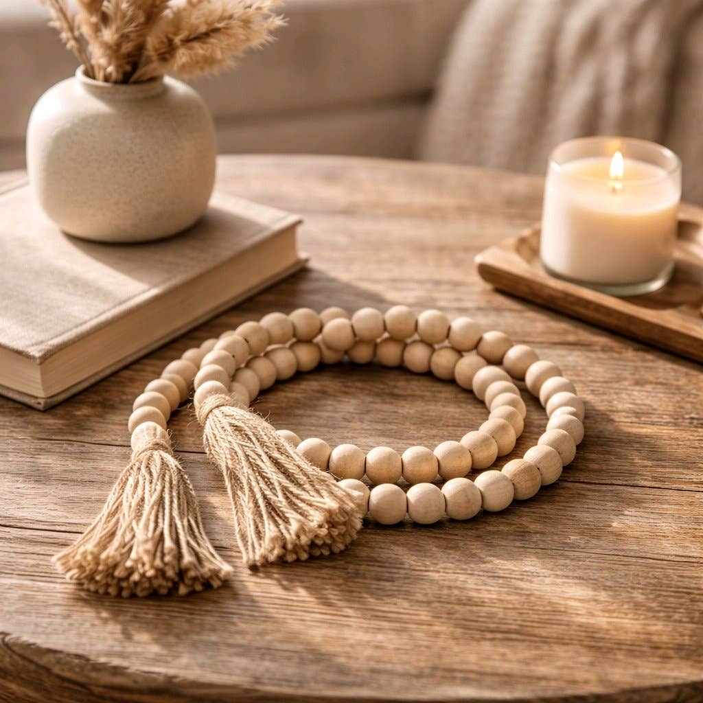 Natural Beaded Garland — 60" Rustic Boho Home Decor