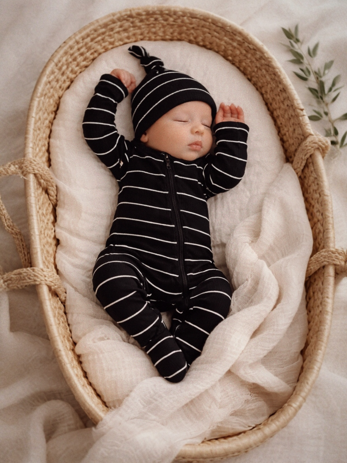 Black & White Stripe Ribbed Zip Footie