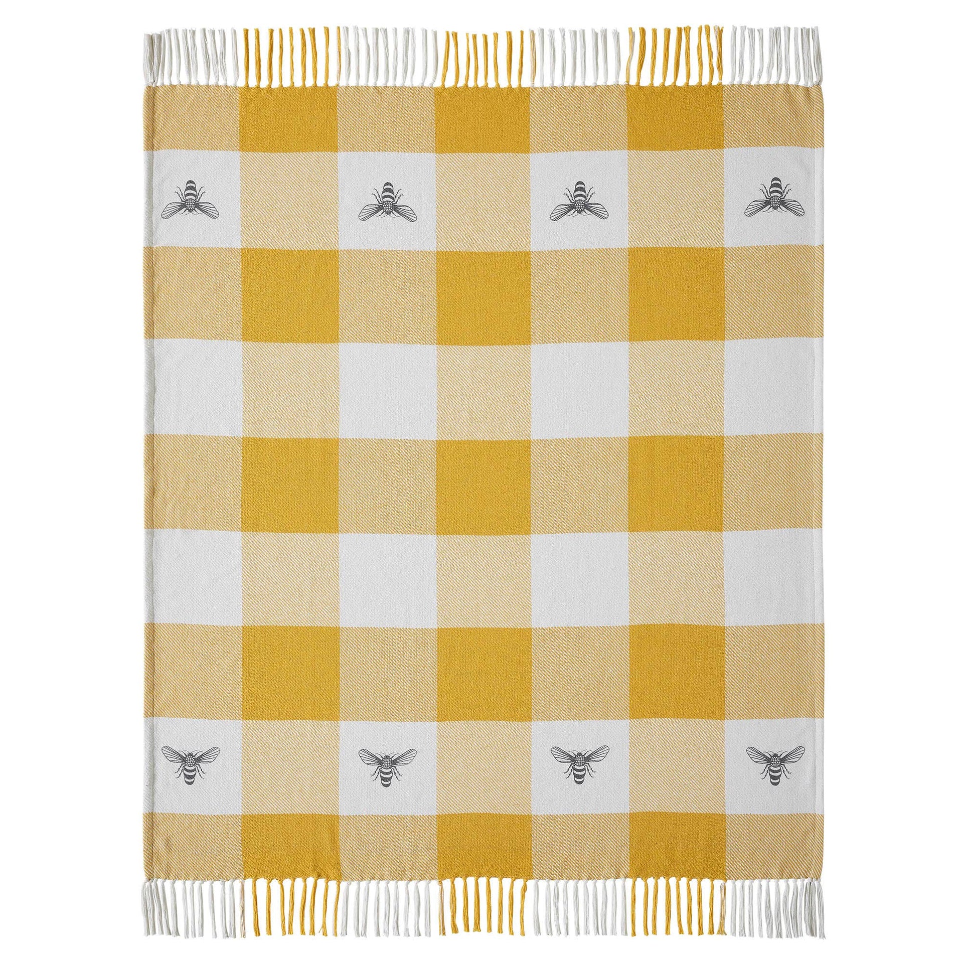 Buzzy Bees Woven Throw — Yellow Farmhouse Blanket 50x60