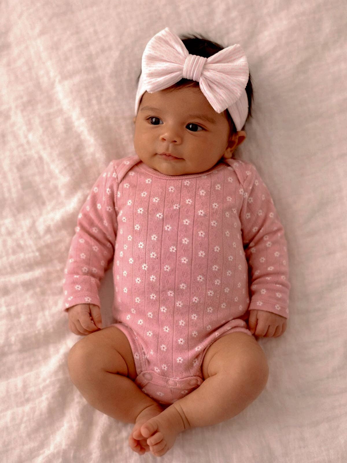 Pink Flower Organic Pointelle Long Sleeve Bodysuit