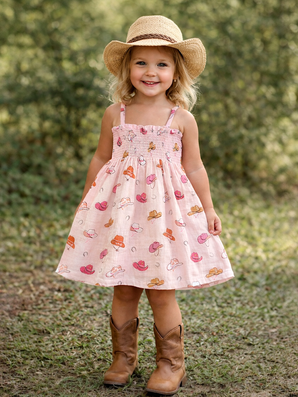 SIIX Collection Western Pink Muslin Smocked Tube Dress — Toddler & Kids