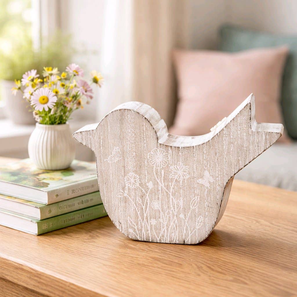 Whitewashed Farmhouse Bird Figurine — 6" Tabletop Decor