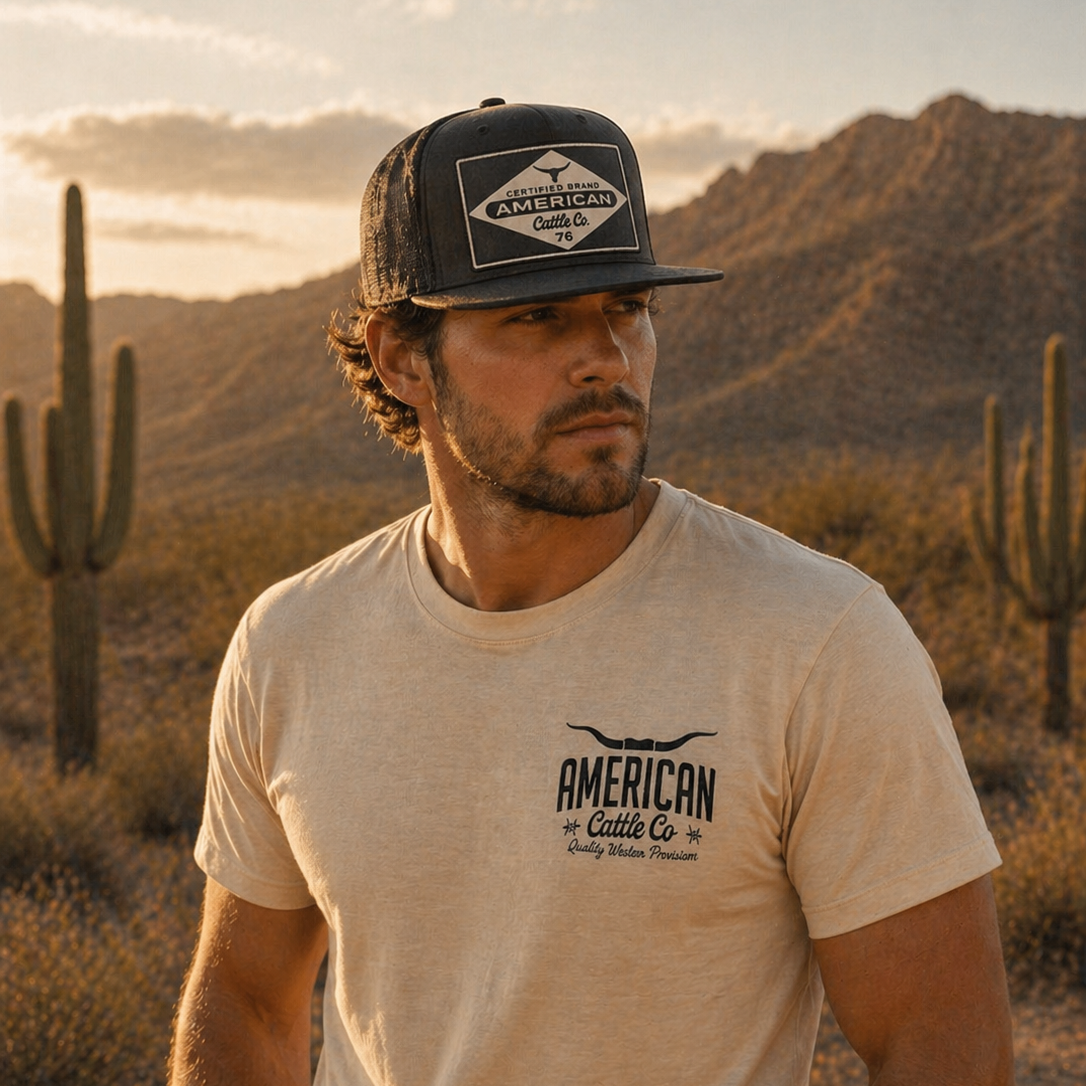 American Cattle Co. Black Flat Bill Snapback Hat