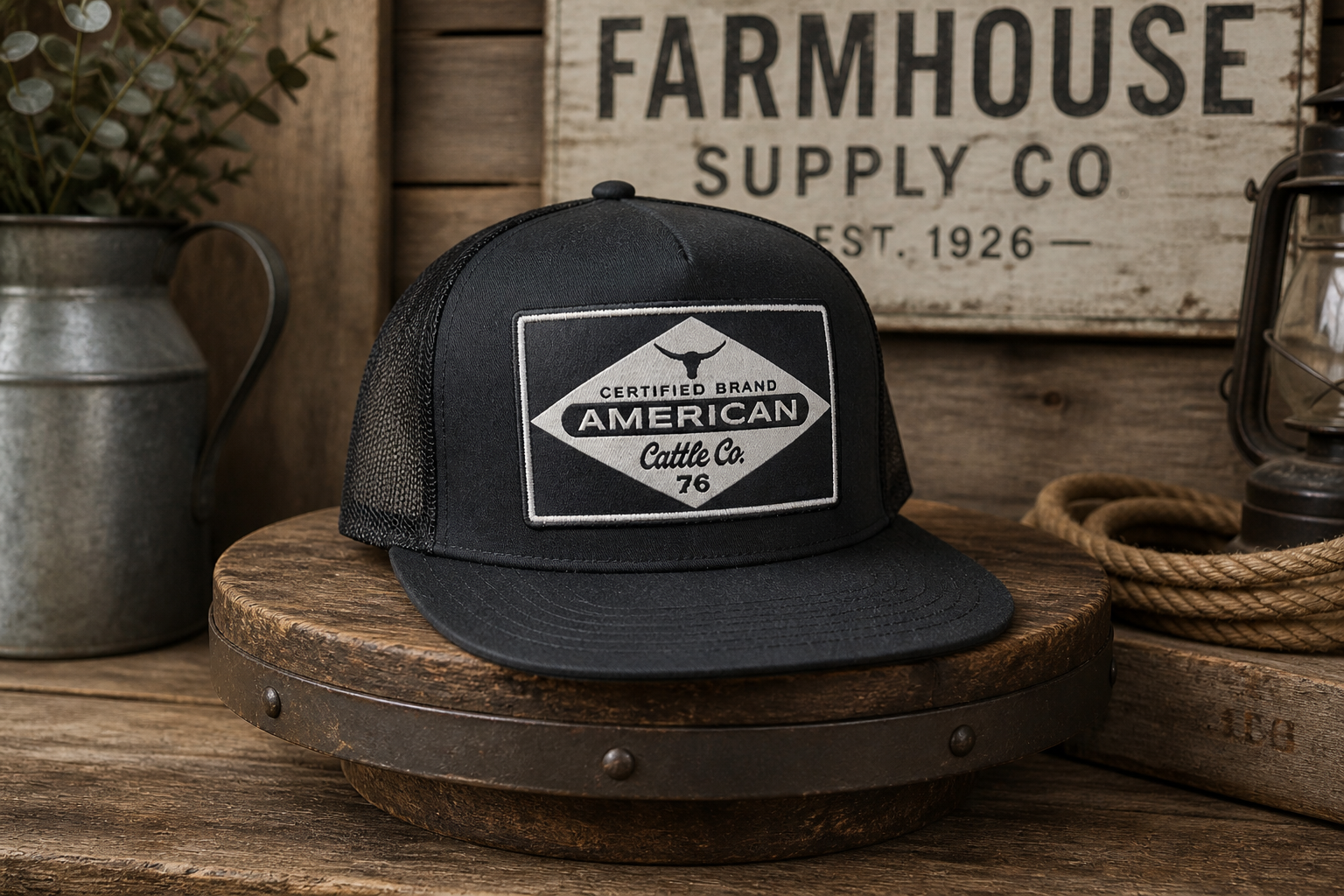 American Cattle Co. Black Flat Bill Snapback Hat