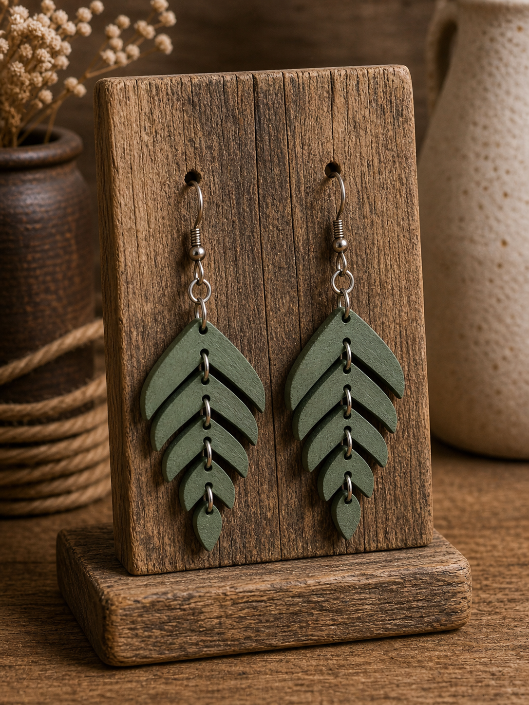 Wooden Dangle Drop Earrings