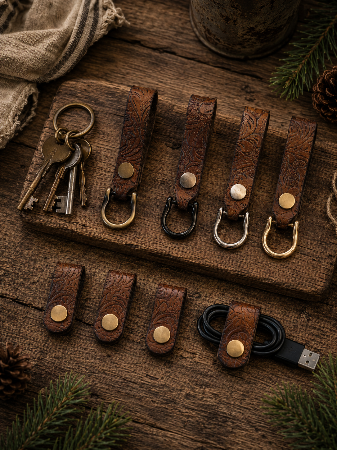 Handmade Tooled Leather Keychain