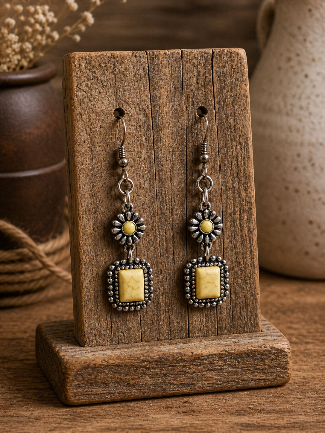 Yellow Turquoise Daisy Drop Earrings