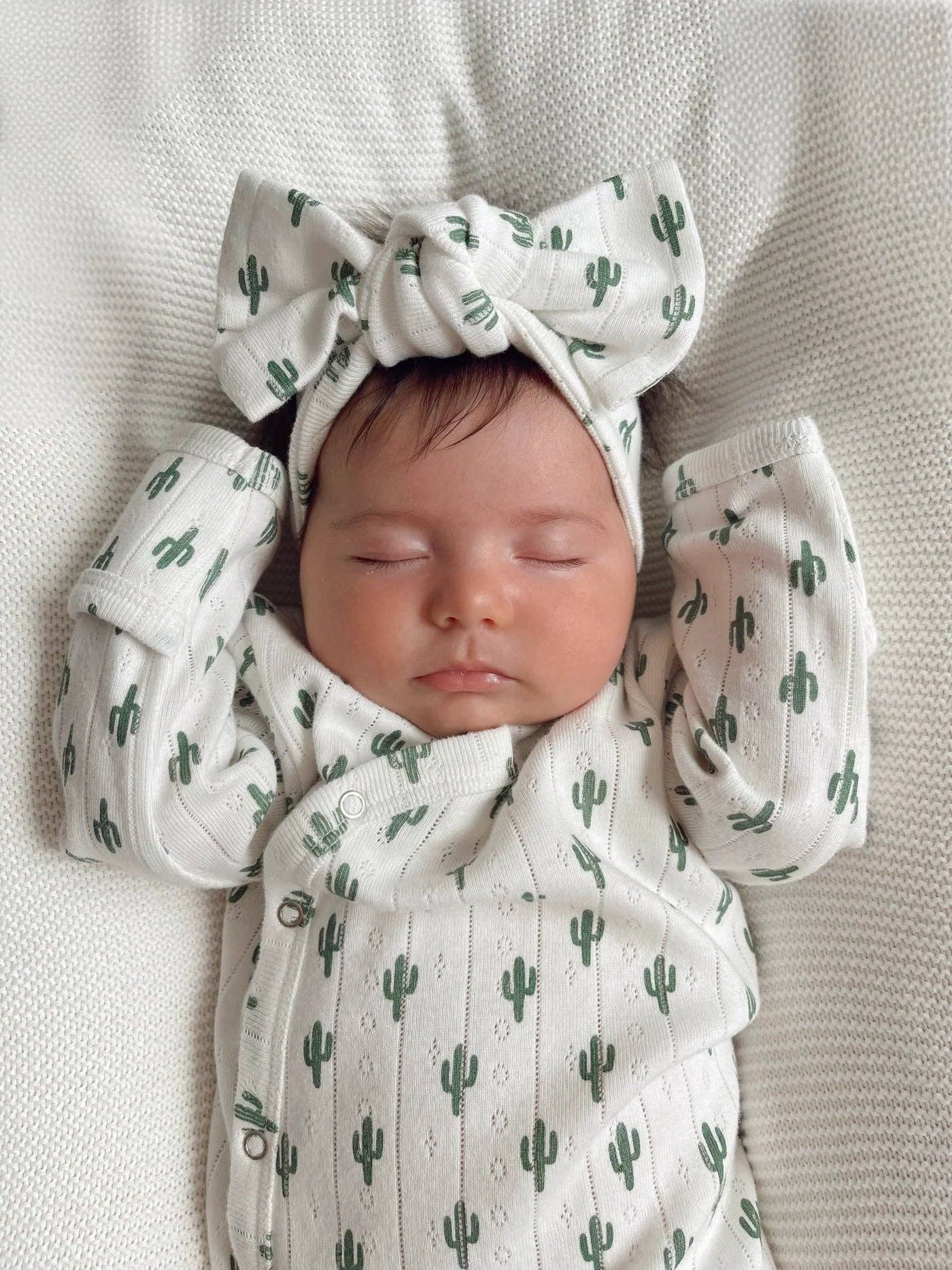 Cactus Pointelle Bow Headband — Organic Cotton