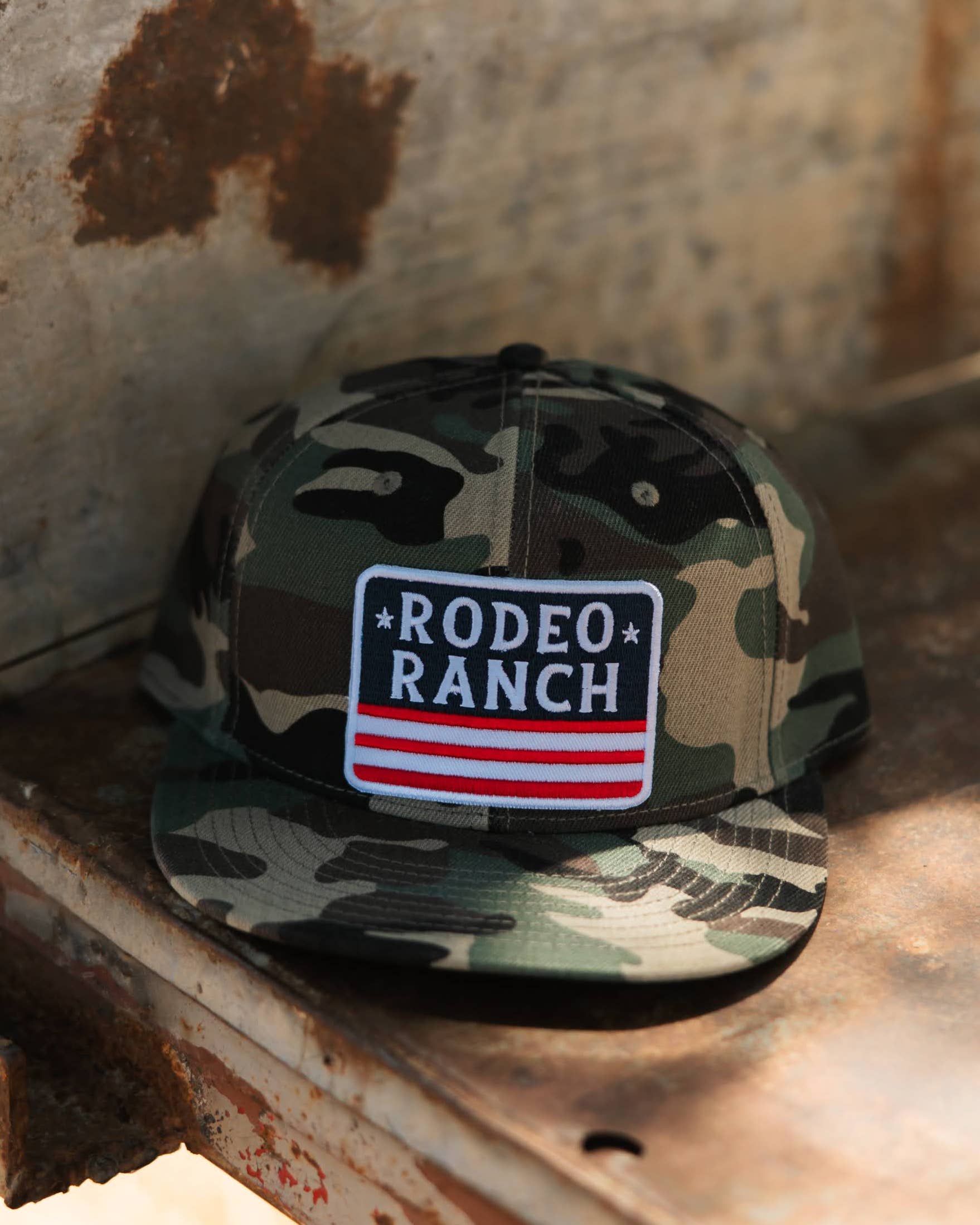 Rodeo Ranch Flag Snapback Hat — Camo