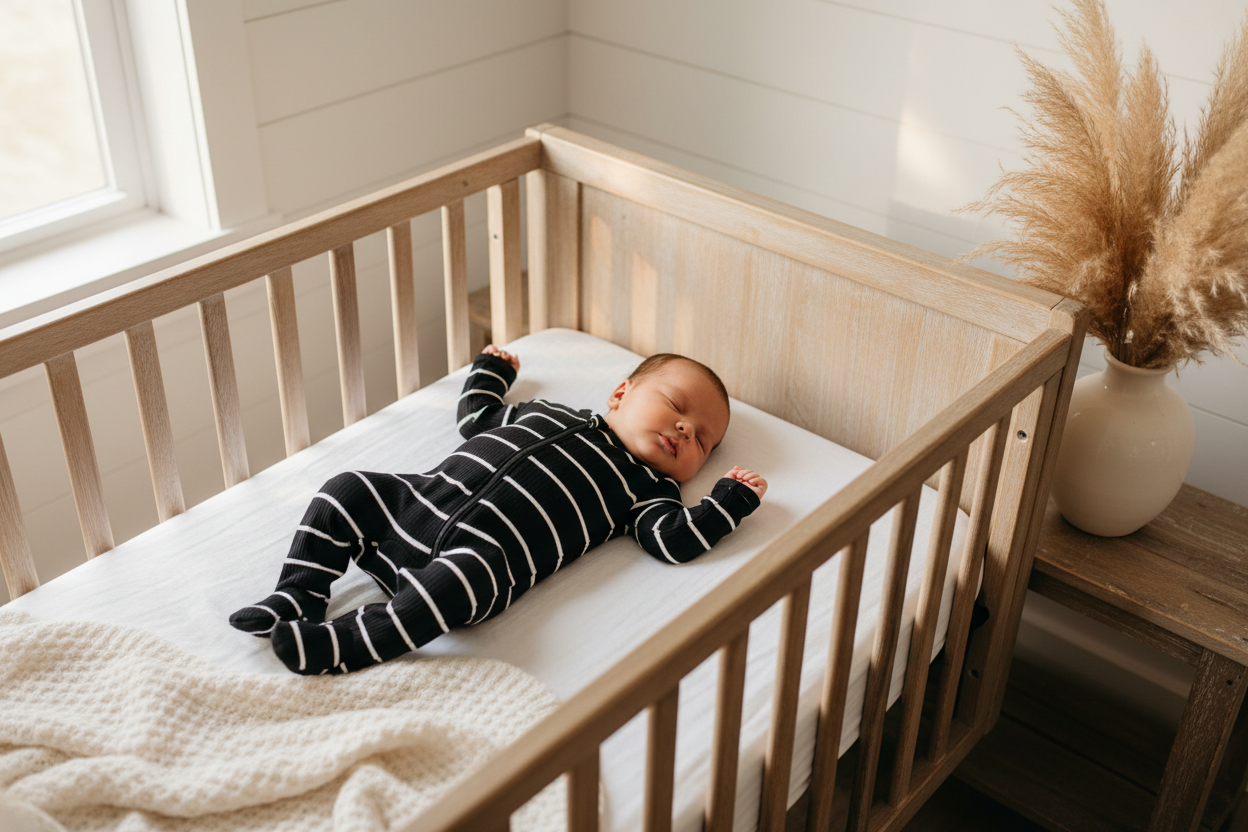 Baby in Rustic Farmhouse Crib