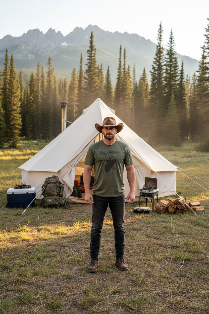 Big Game Bugle Tee — Wall Tent Hunting Camp Lifestyle