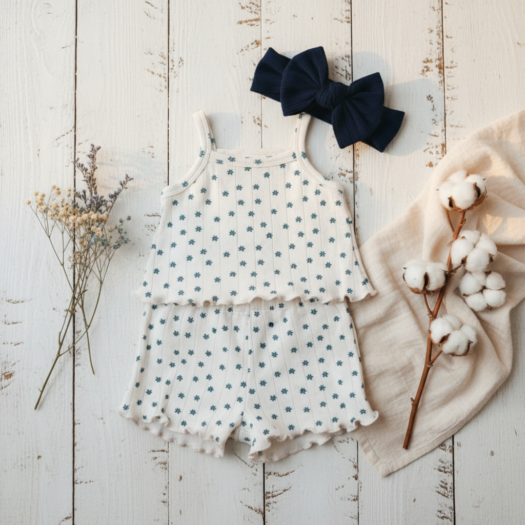 Blue Wildflower Pointelle Flat Lay