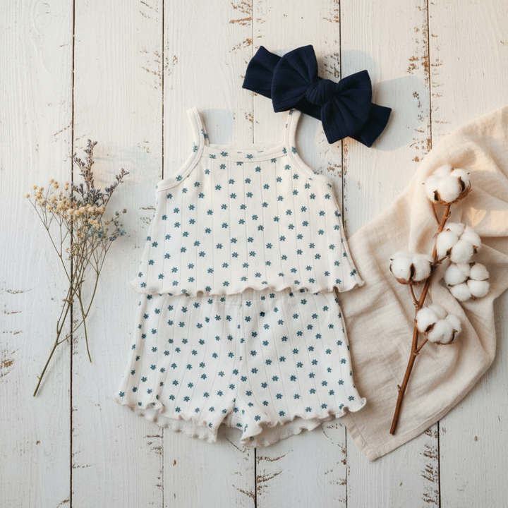 Blue Wildflower Pointelle Flat Lay
