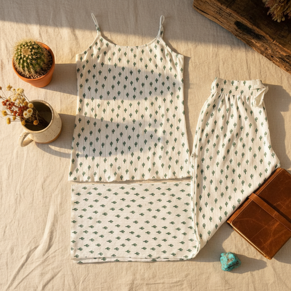 Cactus Pointelle Lounge Set Flat Lay