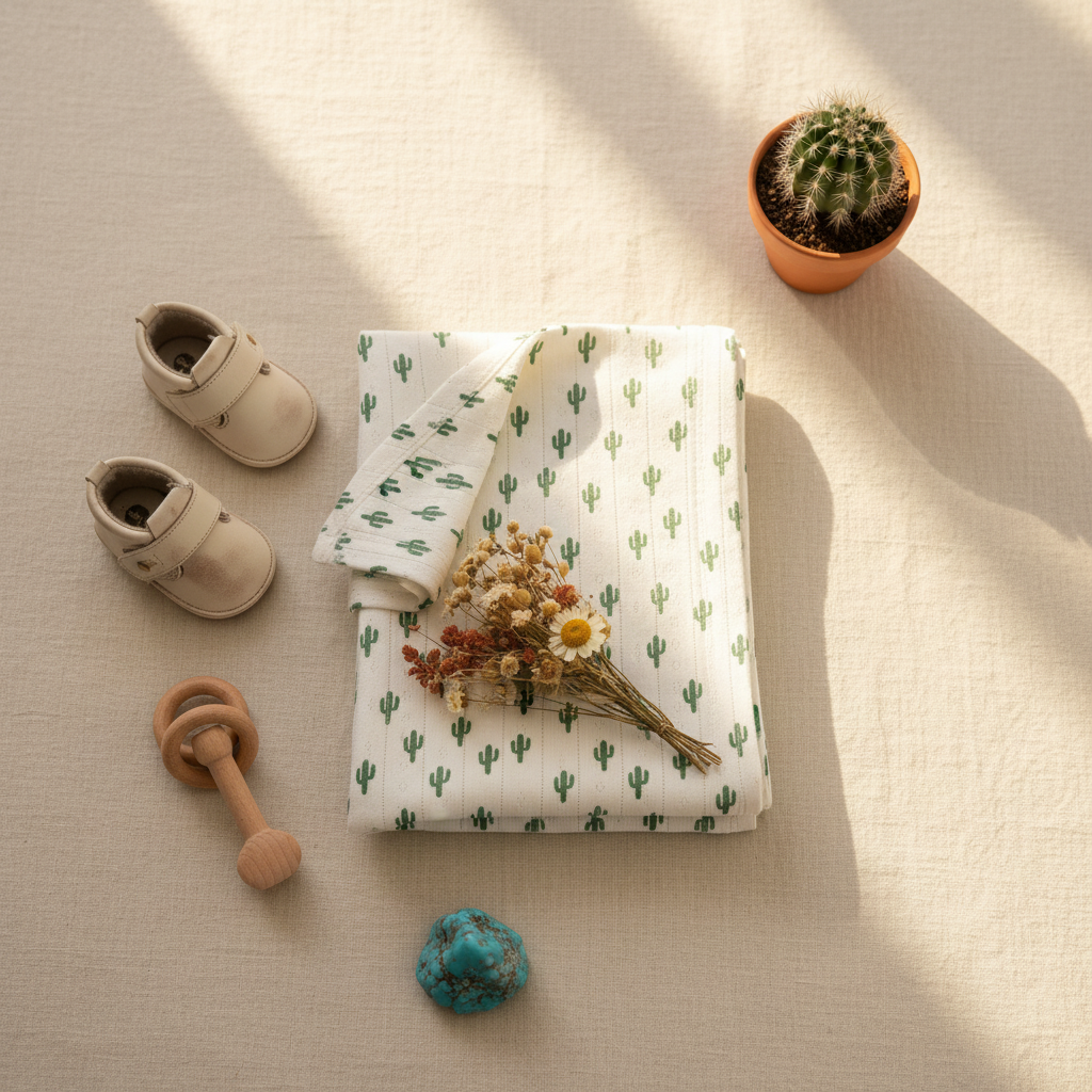 Cactus Pointelle Swaddle Flat Lay