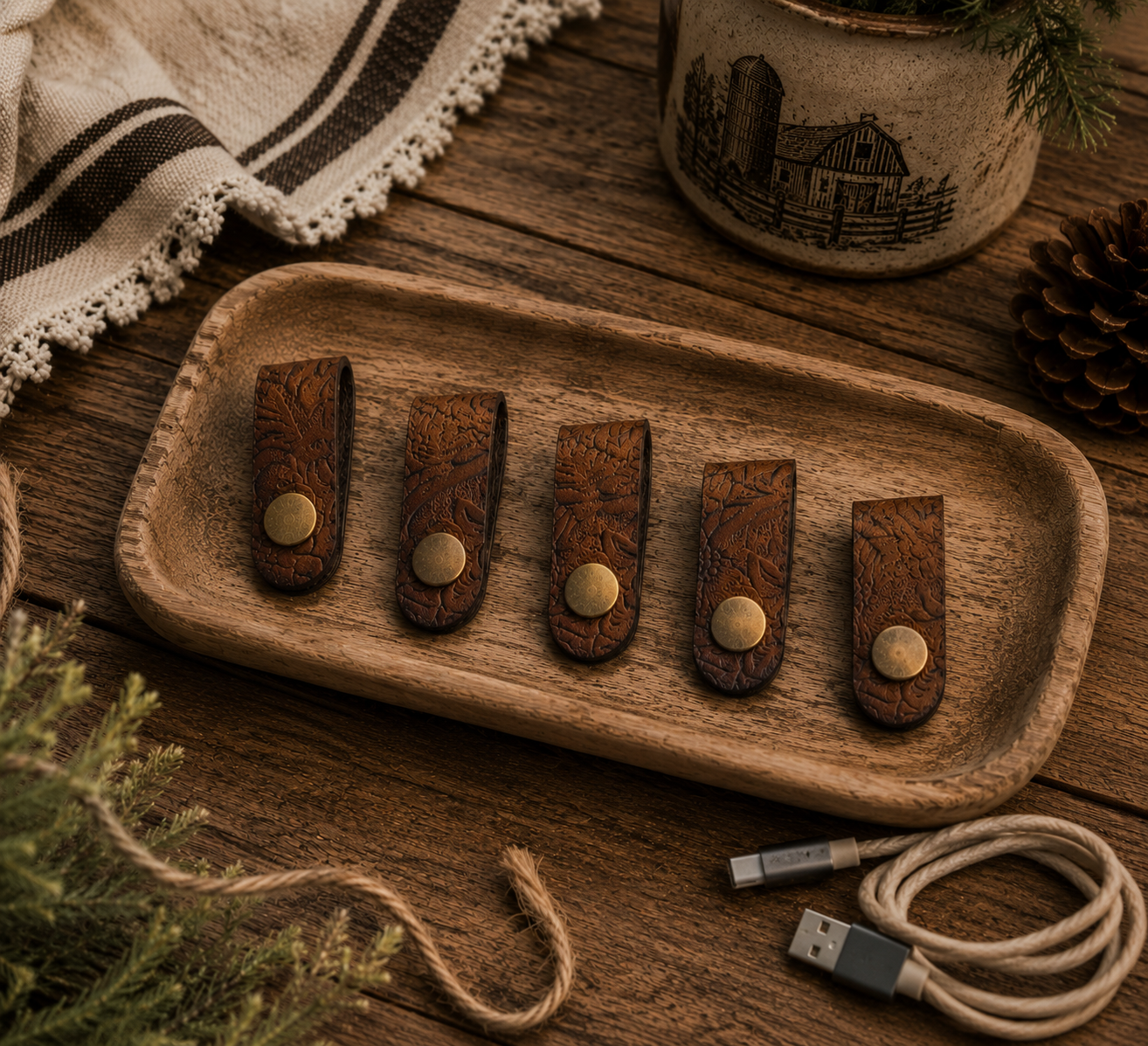 Handmade Tooled Leather Cord Keeper