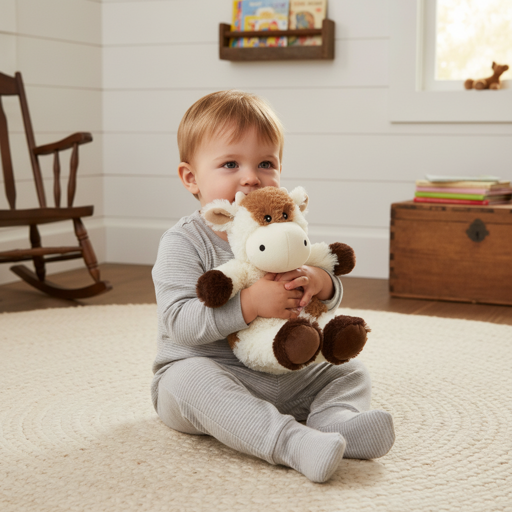 Cow Warmie in Toddler's Lap