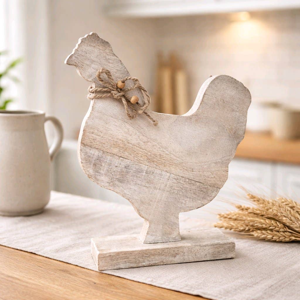 Rustic Wooden Rooster — Farmhouse Tabletop Decor