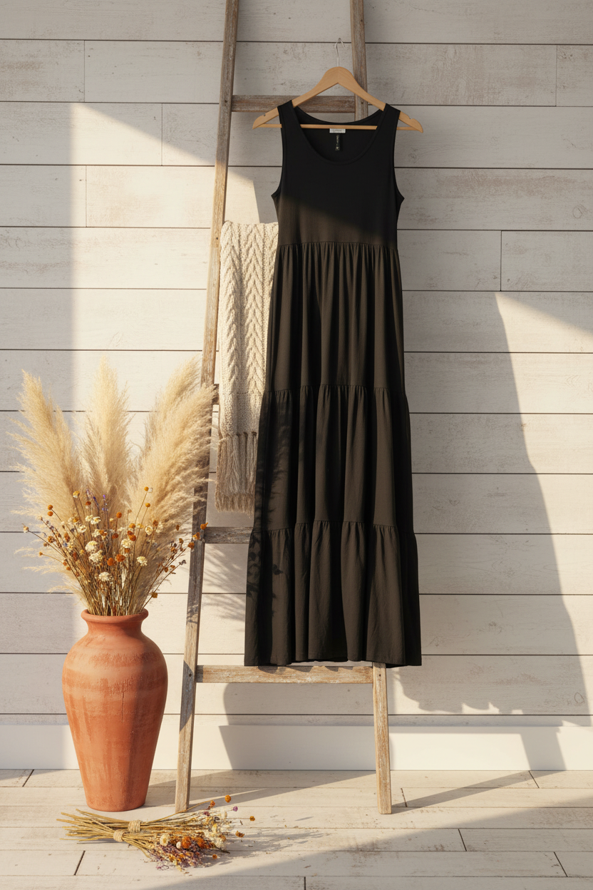 Desert Dusk Tiered Maxi Dress — Farmhouse Hanging Display