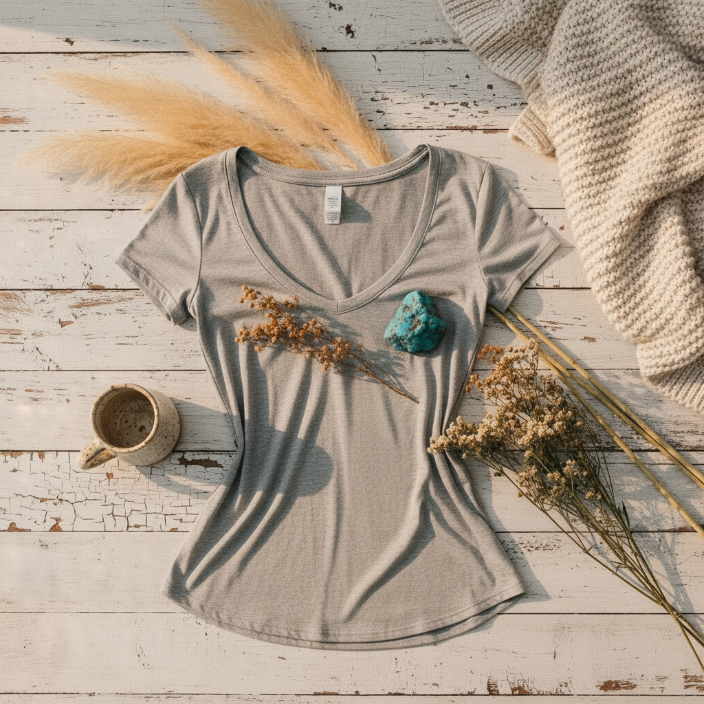 Desert Sand Bralette Tee — Boho Farmhouse Flat Lay