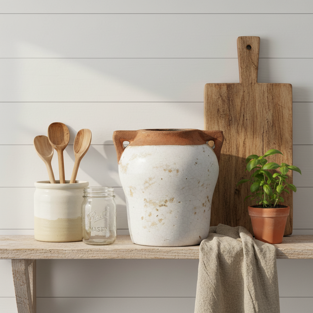 Distressed Ceramic Pot Farmhouse Kitchen Display