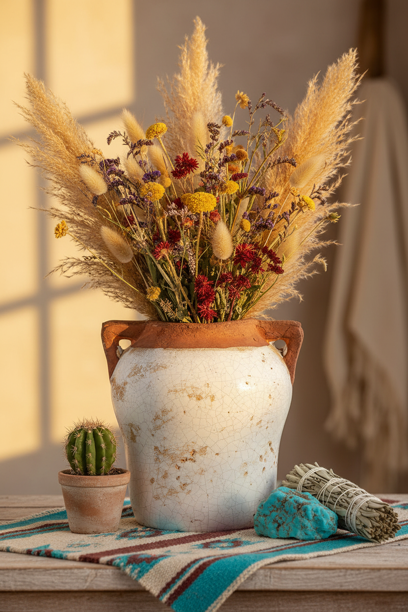 Distressed Ceramic Pot Rustic Southwestern Display