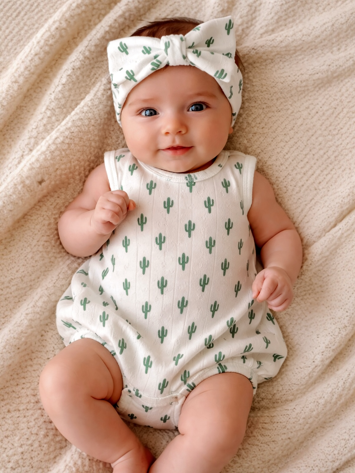 Cactus Organic Pointelle Dune Bubble Romper — Baby Girl
