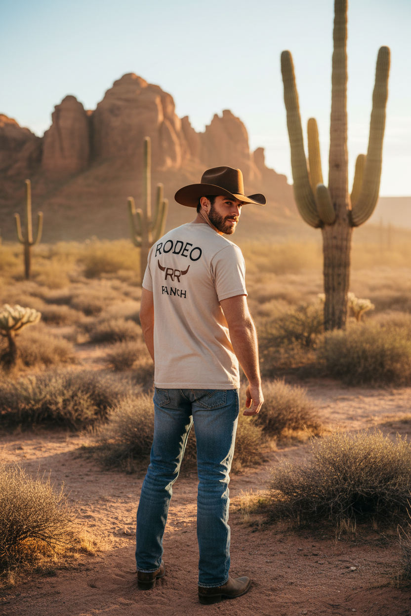 Heritage Bull Mark Tee Desert Scene Accurate