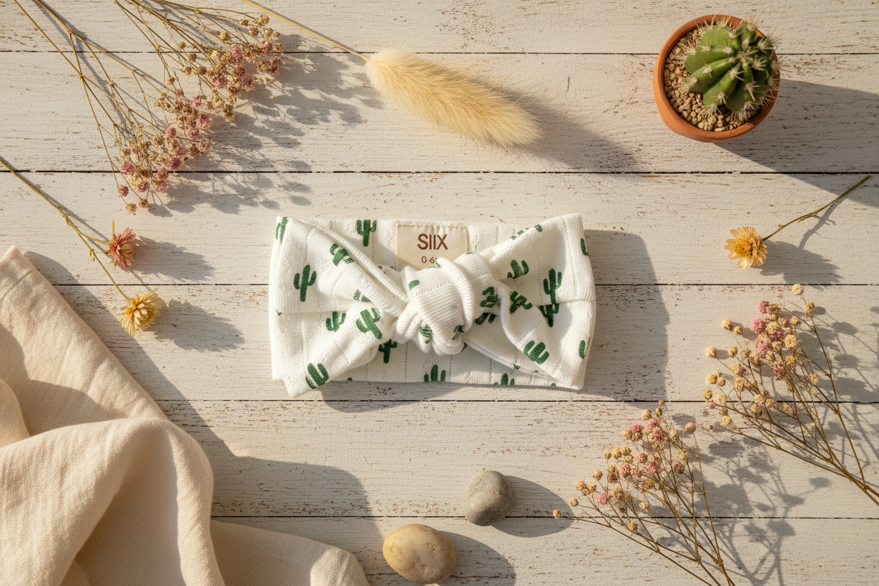Cactus organic pointelle bow headband desert boho rustic farmhouse flat lay