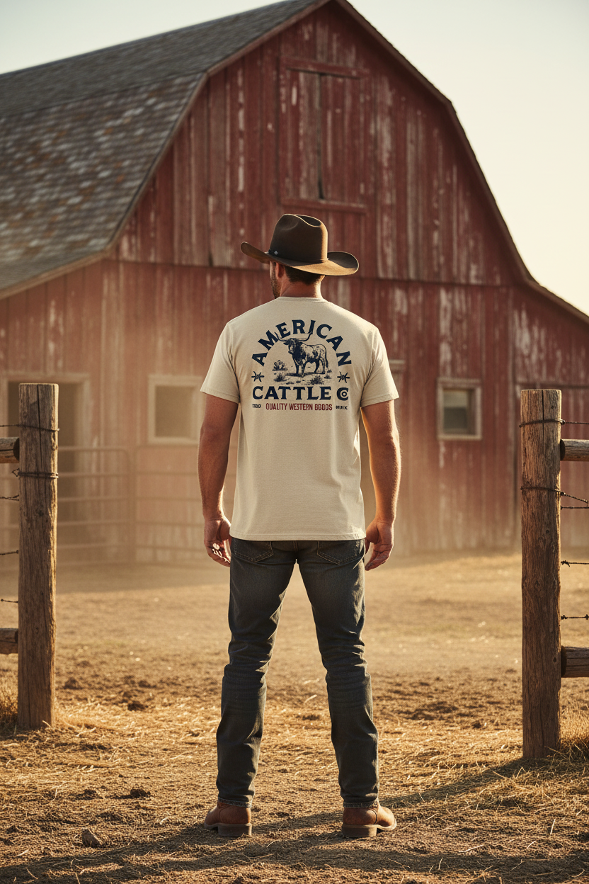 Longhorn Western Tee — Back Lifestyle Rustic Barn
