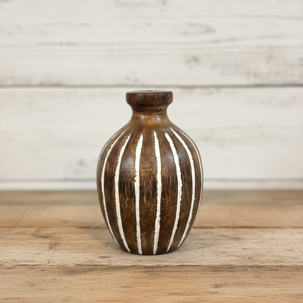 Mini Striped Wood Vase Clean Rustic Display
