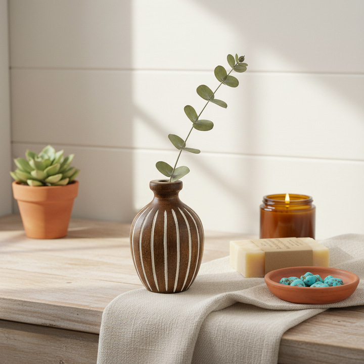 Mini Striped Wood Vase Farmhouse Bathroom Counter
