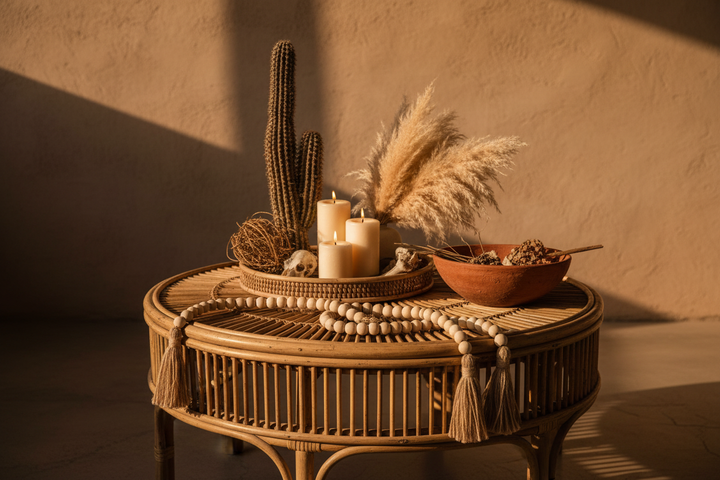 Natural Beaded Garland - Boho Desert Coffee Table