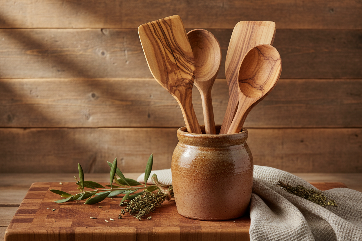 Olive Wood Corner Spatula — Farmhouse Canister