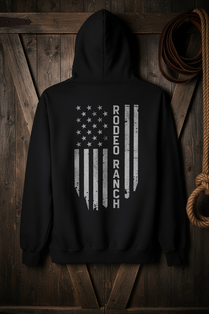 Patriot Hoodie Back Display Dark Wood