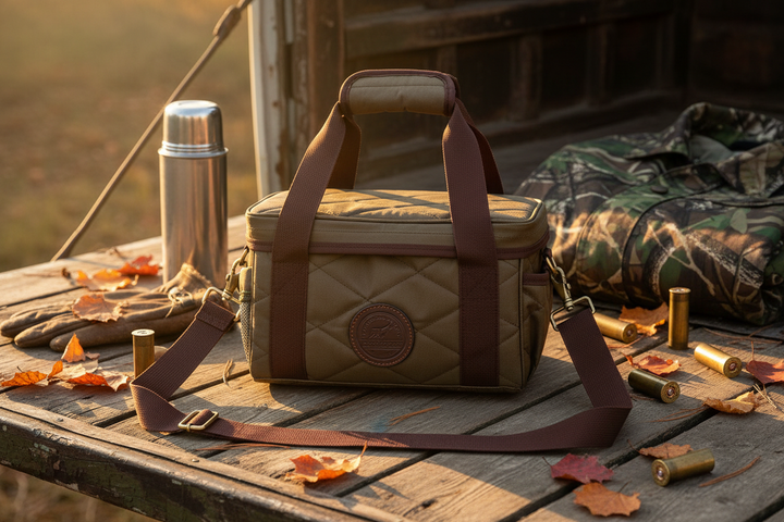 Quilted Cooler Bag — Rustic Hunting Scene
