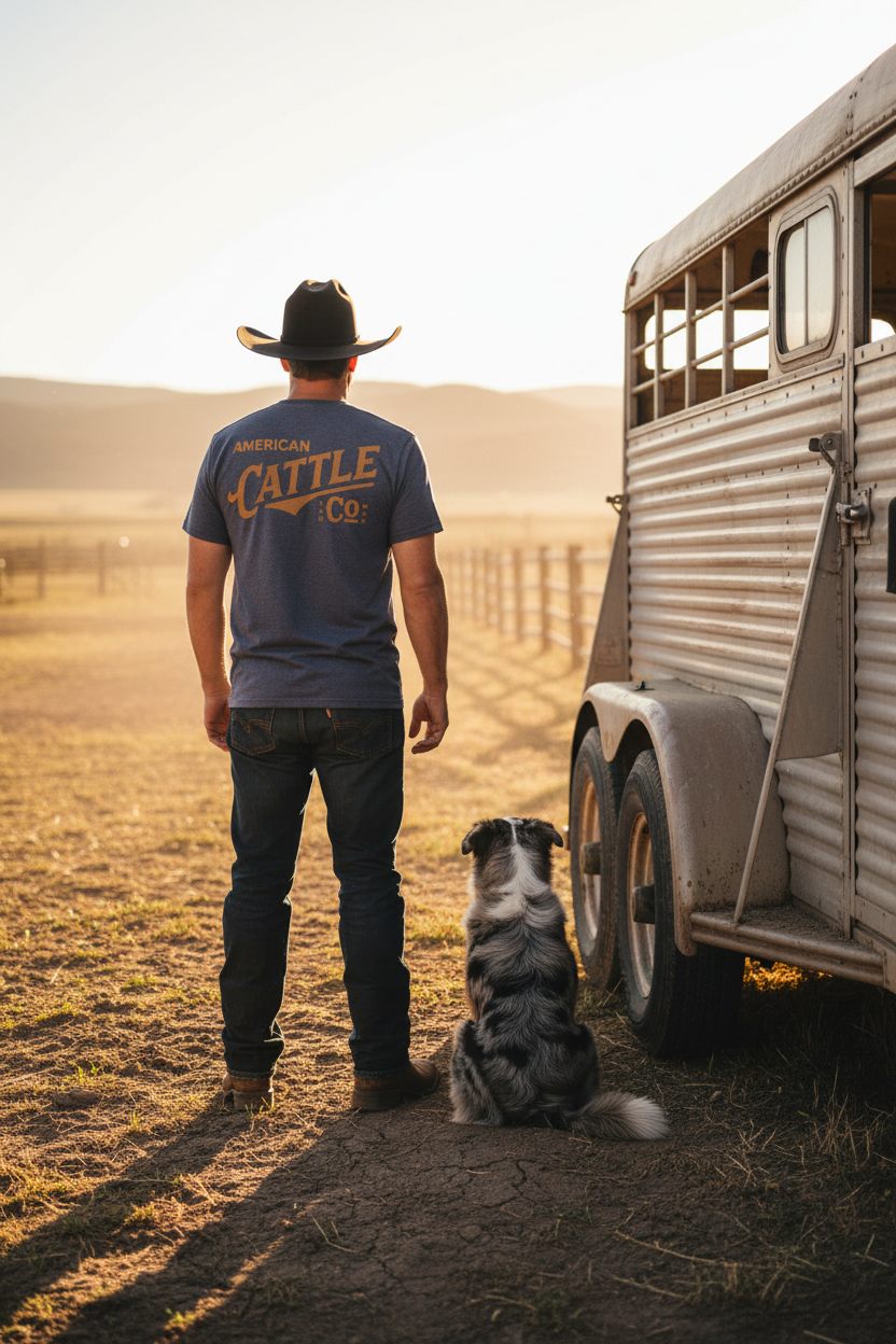 Red Label Tee — Back Graphic Horse Trailer Lifestyle