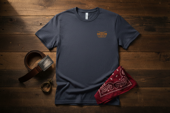 Red Label Tee — Front Rustic Flat Lay