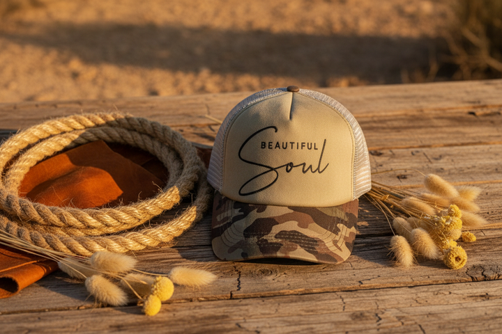 Rustic Camo Beautiful Soul Hat Display