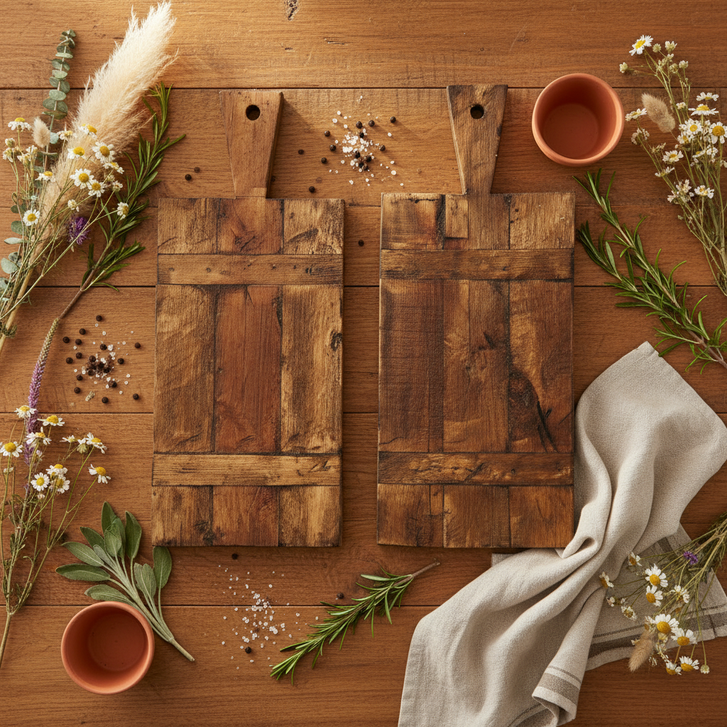 Rustic Cutting Board Flat Lay