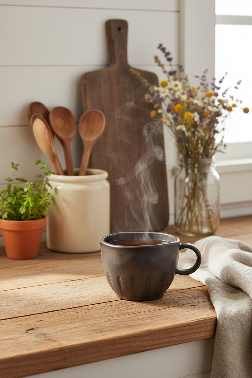Rustic Stoneware Teacup Farmhouse Kitchen