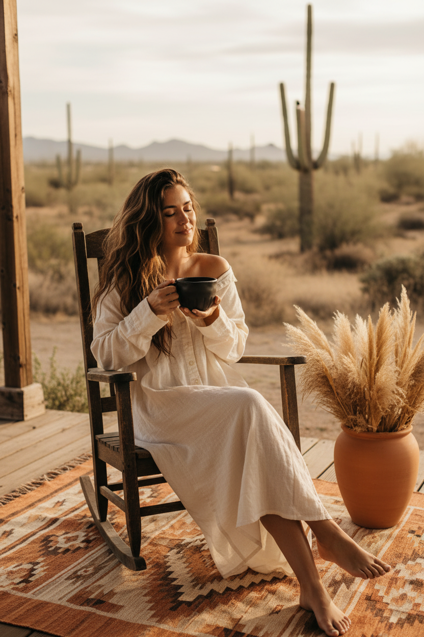 Rustic Stoneware Teacup Southwestern Porch Lifestyle