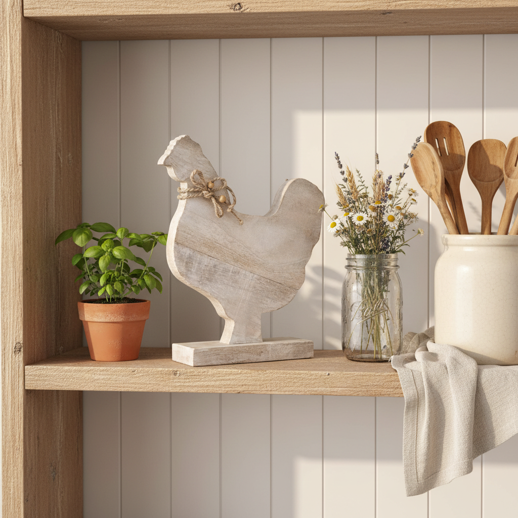 Rustic Wooden Rooster Farmhouse Kitchen Display