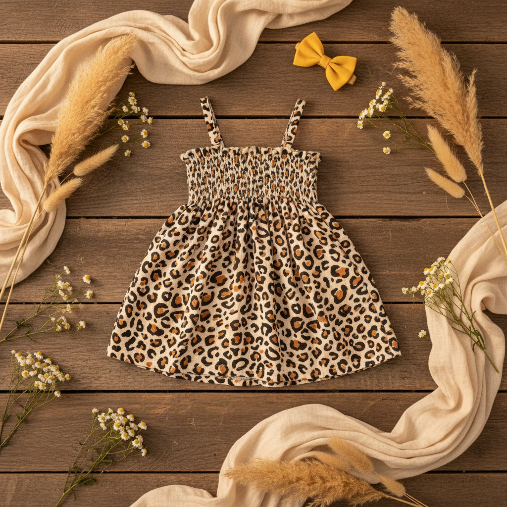 SIIX Leopard Muslin Smocked Tube Dress - Corrected Flat Lay