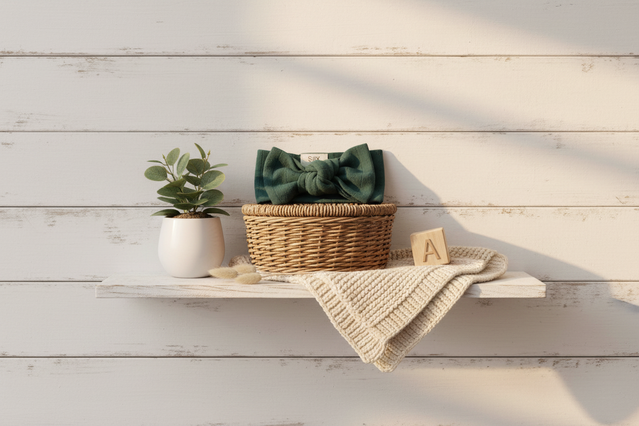 SIIX Pine Organic Pointelle Headband Bow - Farmhouse Nursery Display