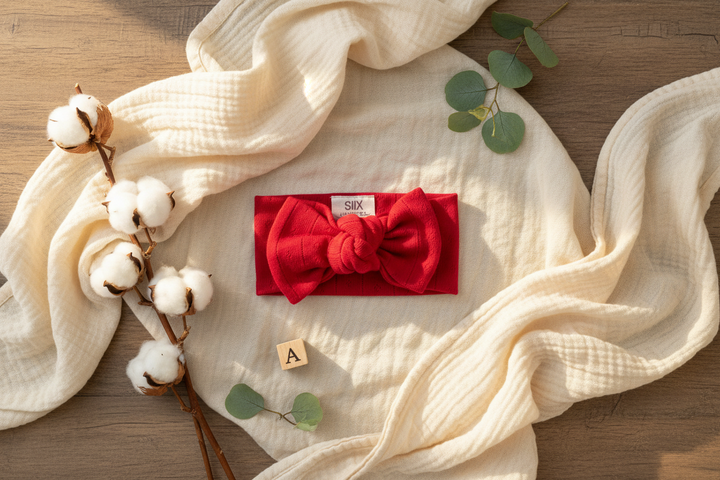 SIIX Red Organic Pointelle Headband - Farmhouse Flat Lay