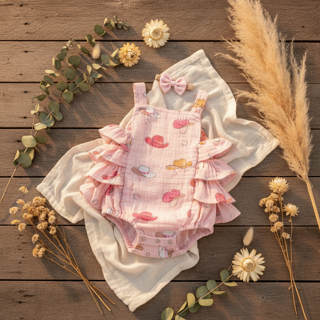 SIIX Western Pink Ruffle Sunsuit - Flat Lay