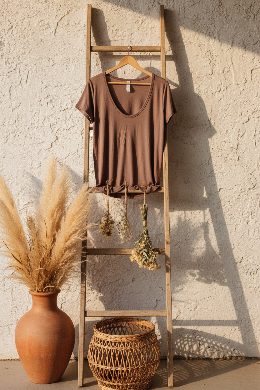 Sunbaked Mocha Bralette Tee — Boho Rustic Hanging Display