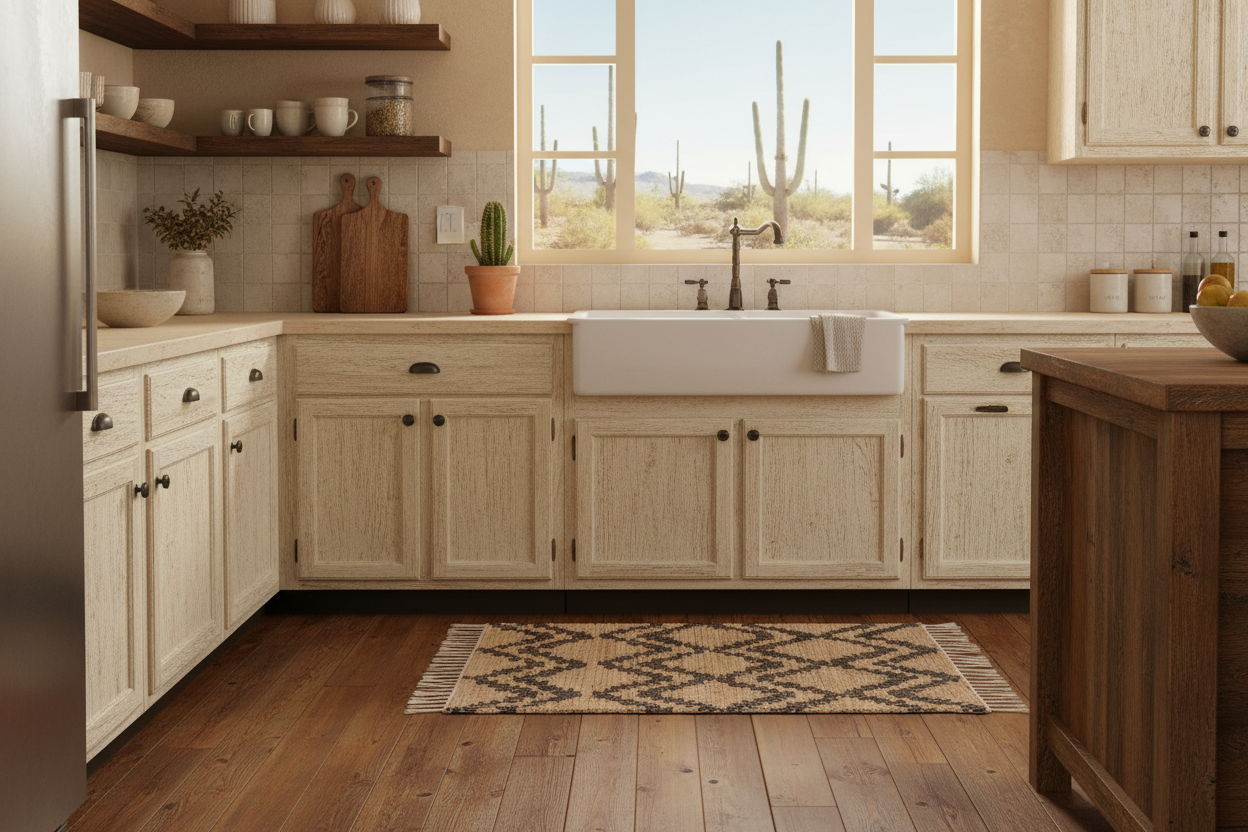 Tetra Recycled Leather Chindi Rug Farmhouse Desert Kitchen