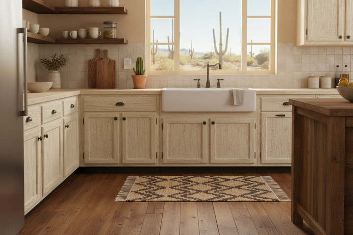 Tetra Recycled Leather Chindi Rug Farmhouse Desert Kitchen